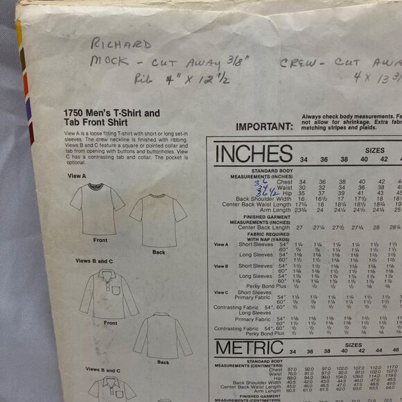 1979 Stretch and Sew Men’s T-Shirt and Tab Front Design Patterns By Ann Person - Picture 6 of 9